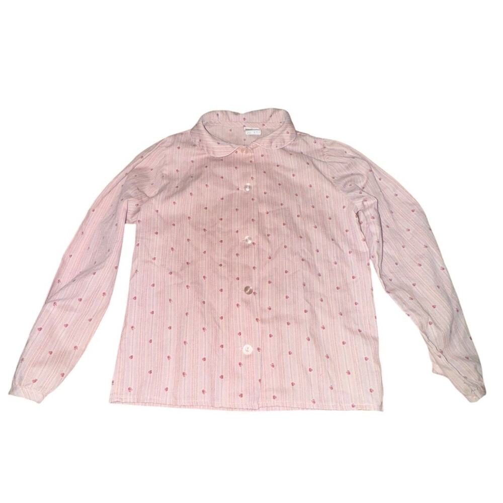 Vintage Rosebud‎ Duds Girls Shirt Size 5 Made USA Pink Striped Long Sleeve Top